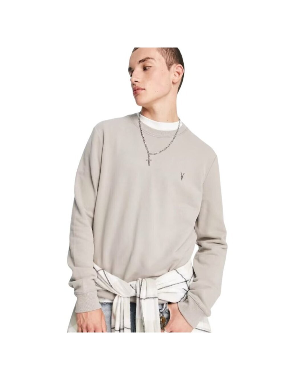 Allsaints Raven Crew Toasted Brown Sweatshirt Logo Quiet Luxury Size M